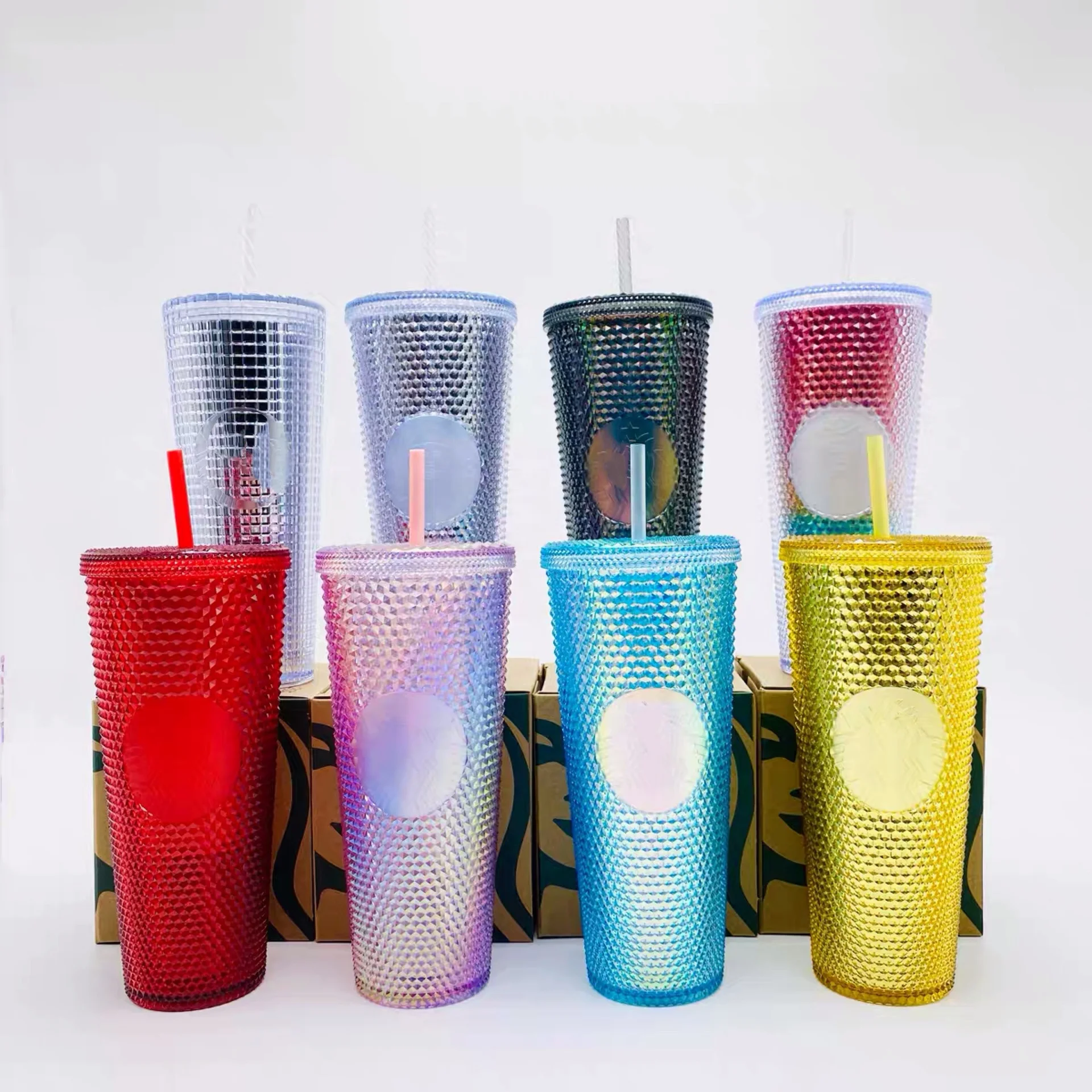 

Wholesale glitter studded tumbler cups grid acrylic matte custom color in bulk cup mug studded 24oz tumbler with lid and straw, Customized colors acceptable