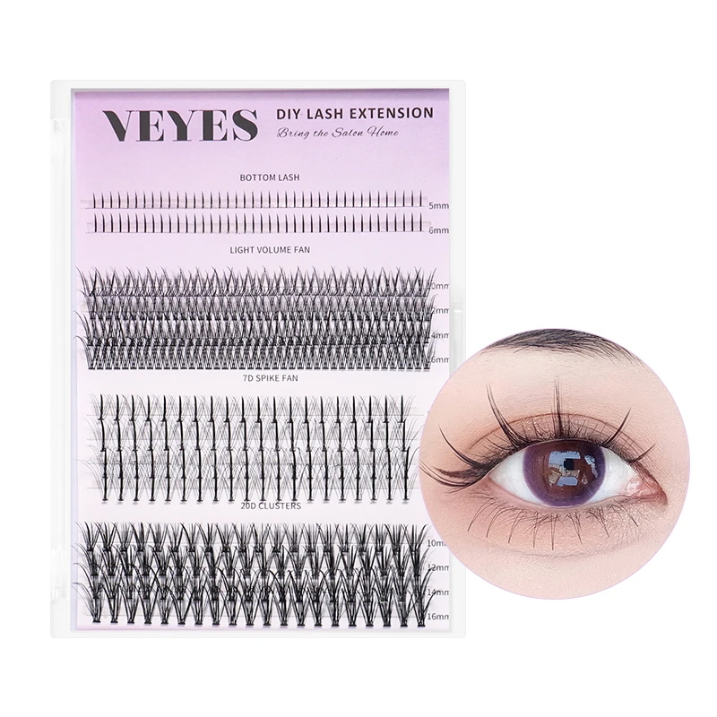 

VEYES Wholesale private label Individual Eyelash Clusters pre cut segmented lashes new diy eyelash extension kits