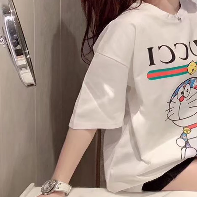 

Loose Women cartoon printing glue cat tee Fashion Classic Brand Luxury Designer Letter picture Print high version T-shirt