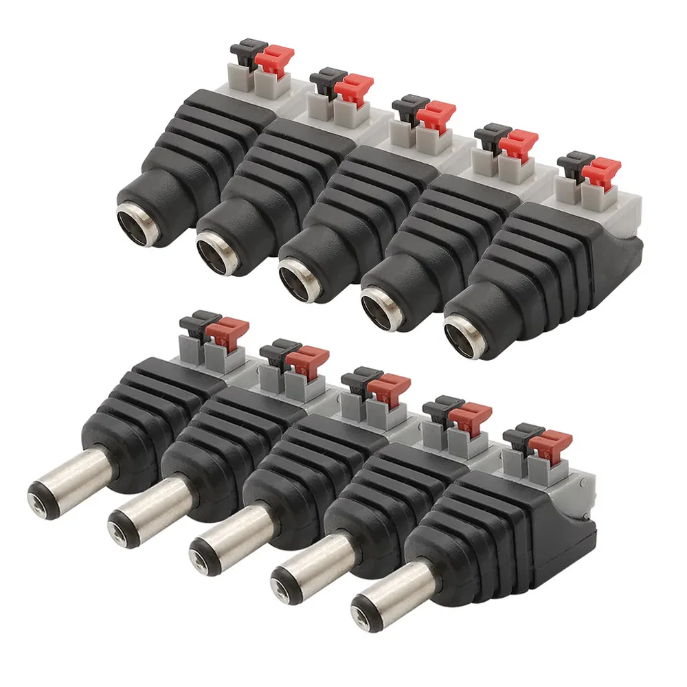 

5.5 x 2.1mm No Screws DC Power Male Plug and Female Jack Socket Adapter Cable LED Light Strip CCTV Cameras Connectors
