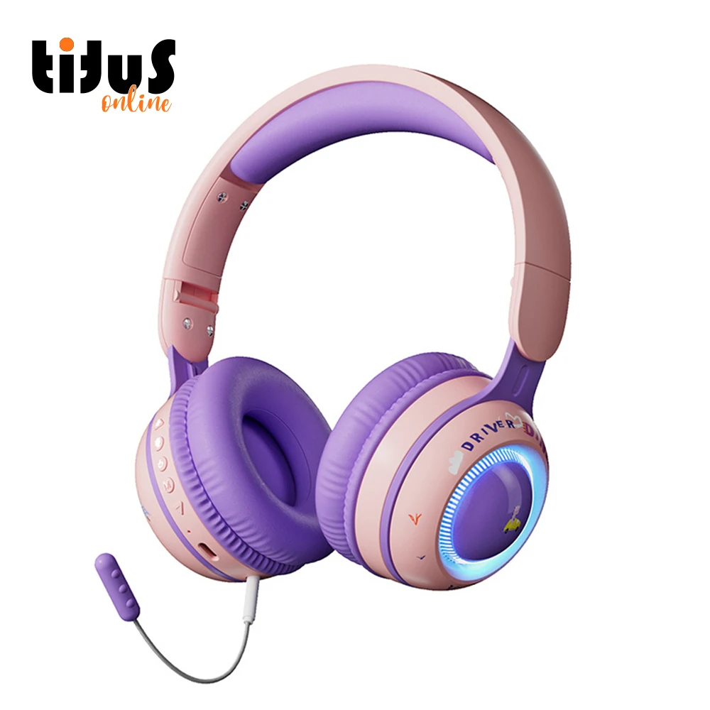 

KE-21 Foldable Dinosaur Headphones for children Pink Headset Wireless With Ears Foldable Dinosaur Headphones