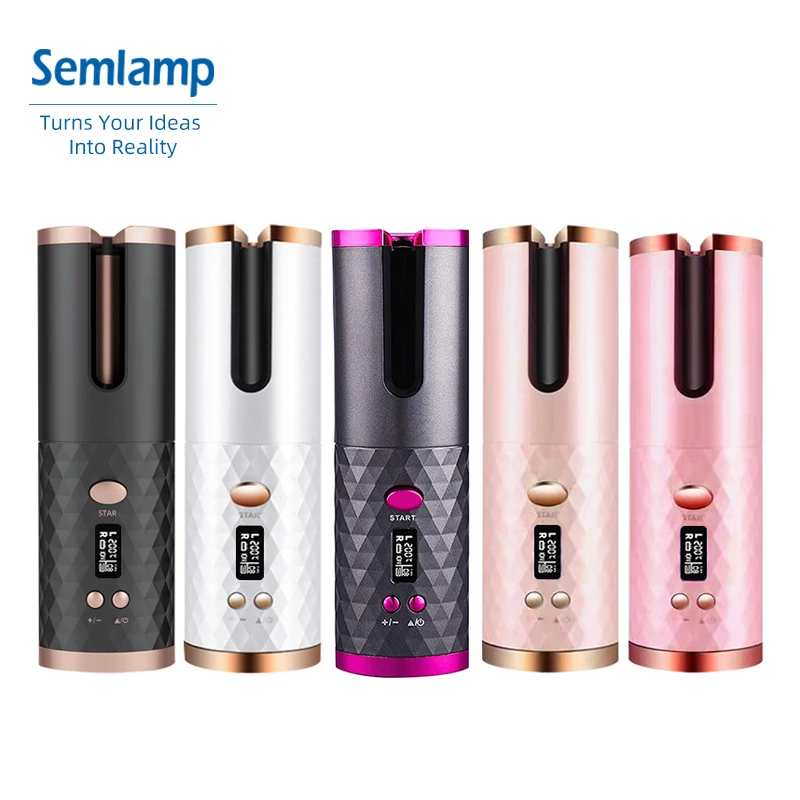 

Mini Usb Rechargeable Cordless Ceramic Magic Auto Rotating Hair Roller Wireless Automatic Hair Curler Ce Certified Real 5000mah, Dark gray, black, white, champagne, pink, customized colors