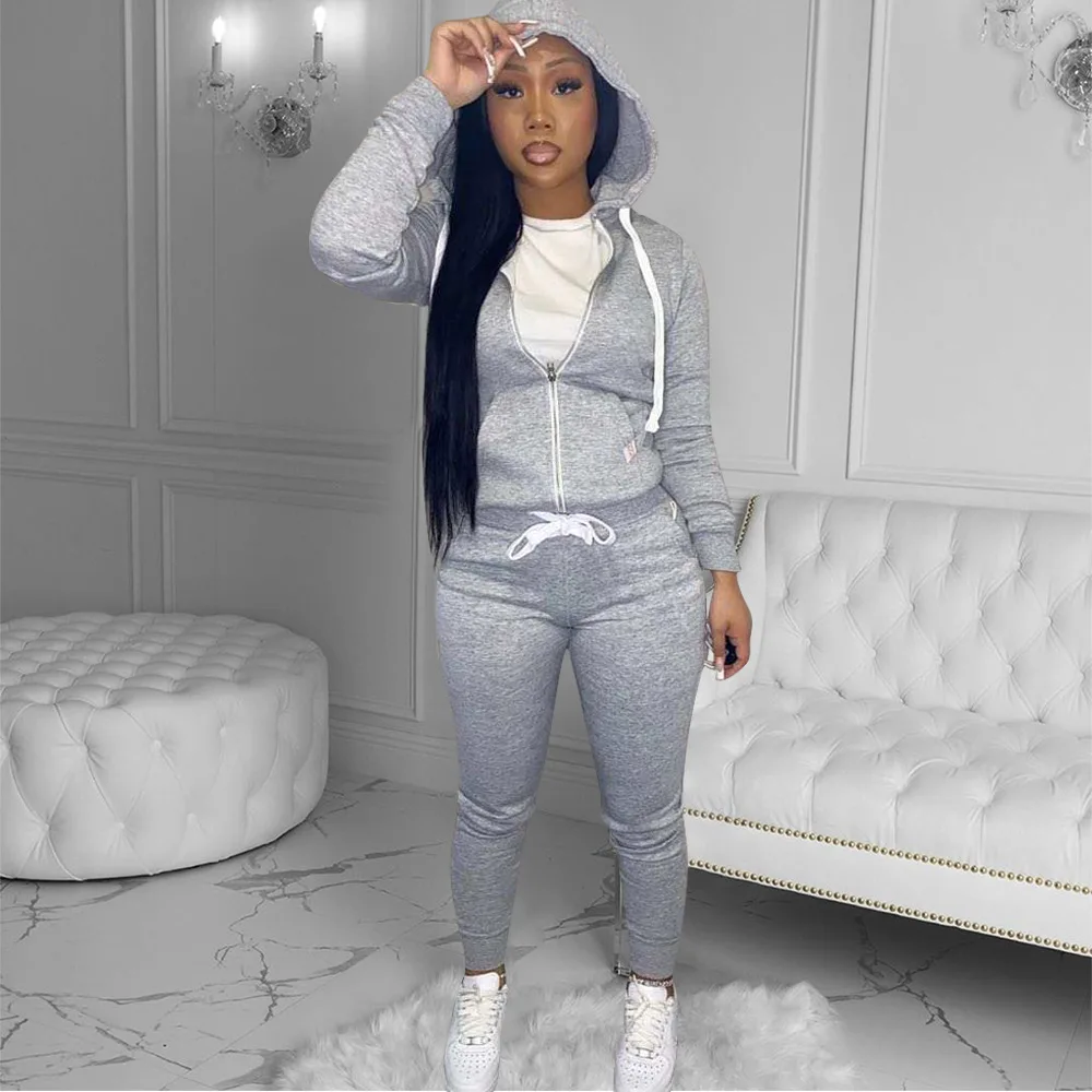 

Fall Winter Long Sleeve Track Suit For Women Crop Hoodie Top And Pants Sport 2 Two Piece Outfits Blank Jogger Suit Sweat Sets, Gray,pink,yellow,orange,black,khaki,blue,wine red,brown