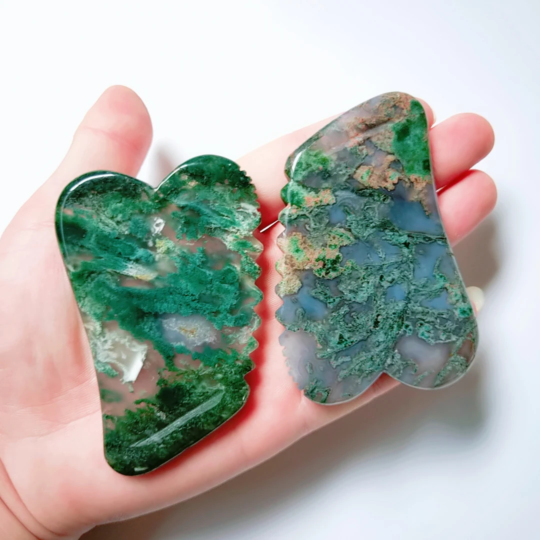 

Gua Sha Jade Stone Facial Massage Chinese Natural Moss Agate Board Scraping Tool