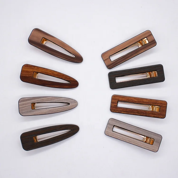 Factory direct sale hollow out hairgrips wood grain acrylic hair clips for women girls