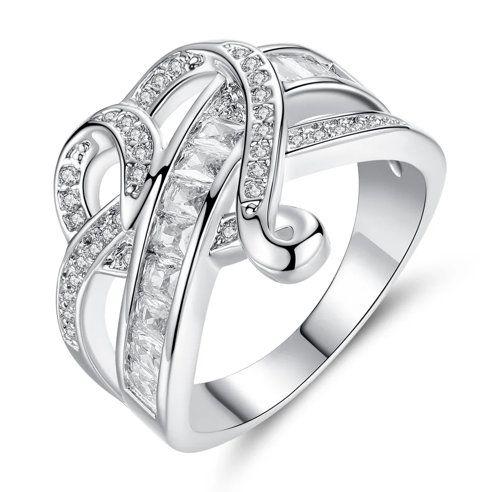 

Amazon Hot Selling Silver Ring Glass Crystal Diamond Rings Cross Heart Wedding Rings For Girls