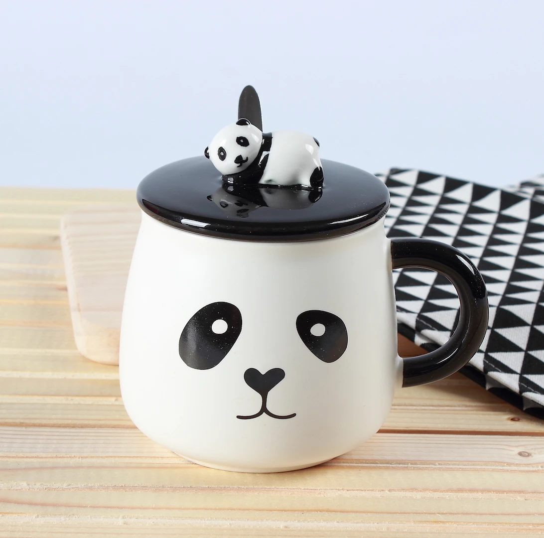 

Factory Manufacture 3D Lid Various 450ml Cup panda Coffee Plain Ceramic Mugs