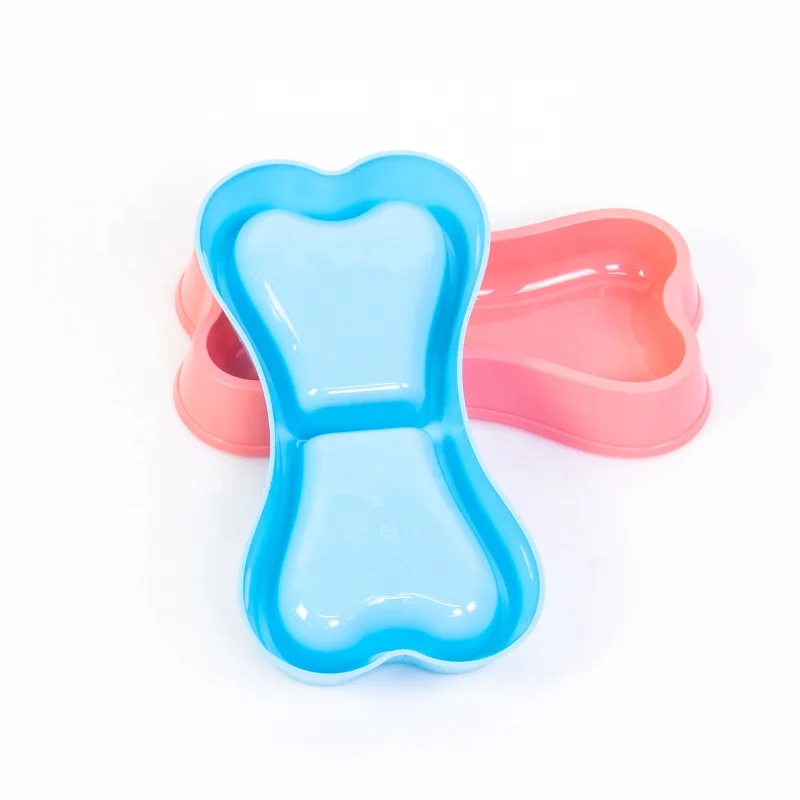 

Pet Products Feeding Tools Plastic Bone Shape Double Dog Bowl Cat Food Bowls