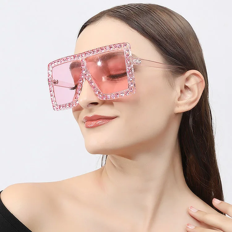 

New Type Luxury Fashion Glasses 2021 Sunglasses Big Square Sun Glasses With Diamonds Oversized, Black+white/black+red/red/purple/black+purple/brown/blue/pink