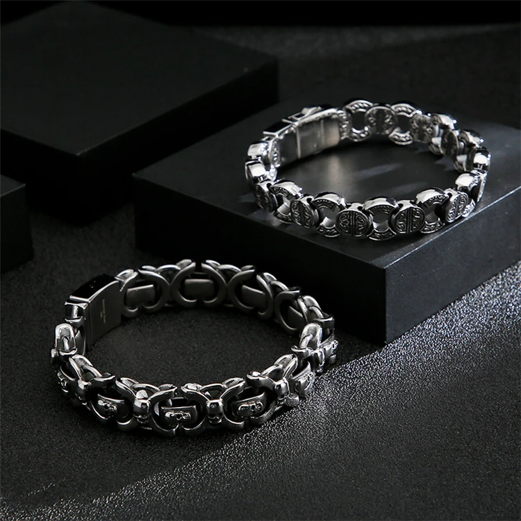 

Wholesale Vintage Punk Charm Jewelry Stainless Steel Chain Hip Hop Bracelet Men