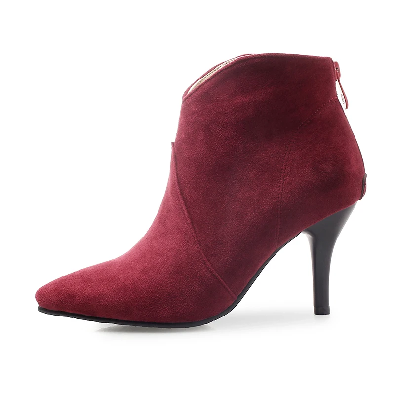 

Winter Pointed Toe Short Boots High Heel Fashion Ankle Suede Leather Boots Women, Black/yellow/wine red