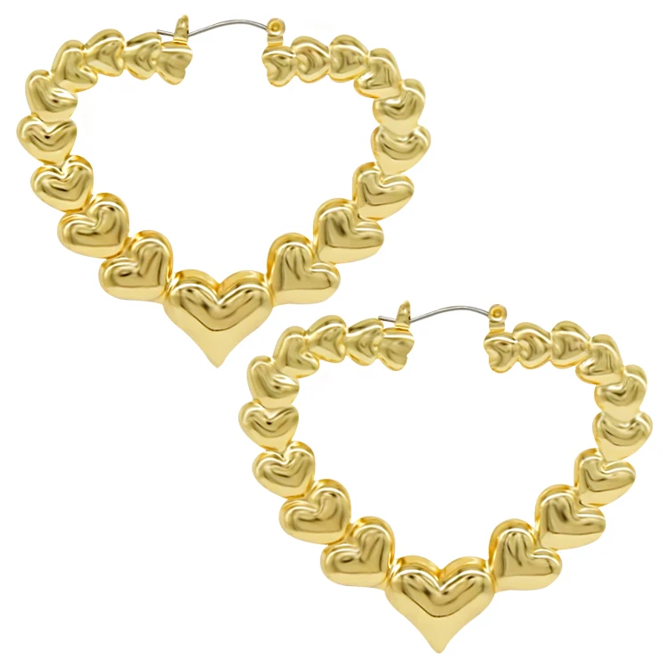 

wholesale jewelry designs pakistani big bamboo heart 14k gold metal earrings, Gold plated