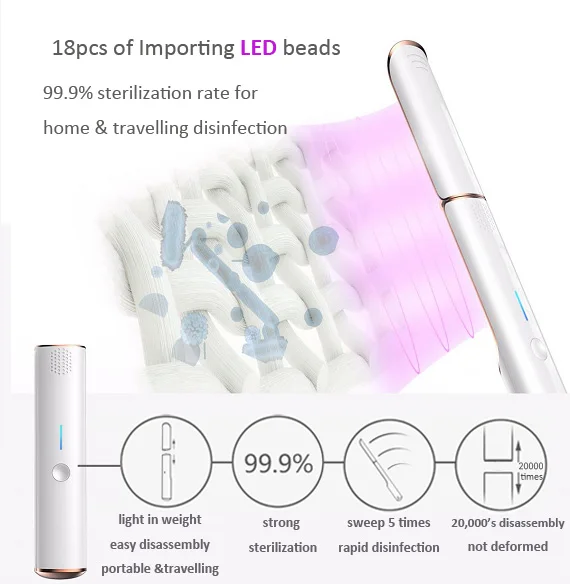 Portable Mini Home Sanitizer Room Handheld Mobile Small LED UVC Light Lamp UV Sterilizer Wand