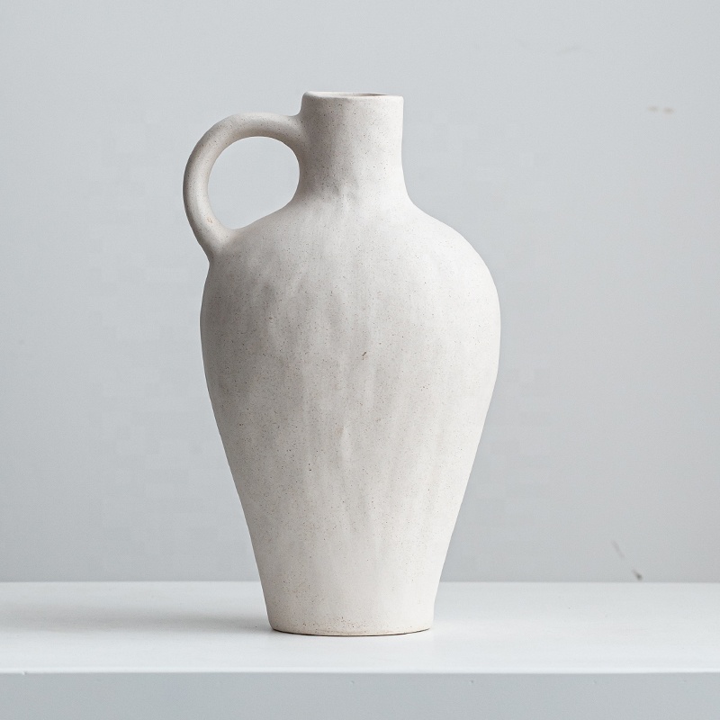 

Large ceramic vase earth ware Modern vase Water jar cream stone ceramic vase, White