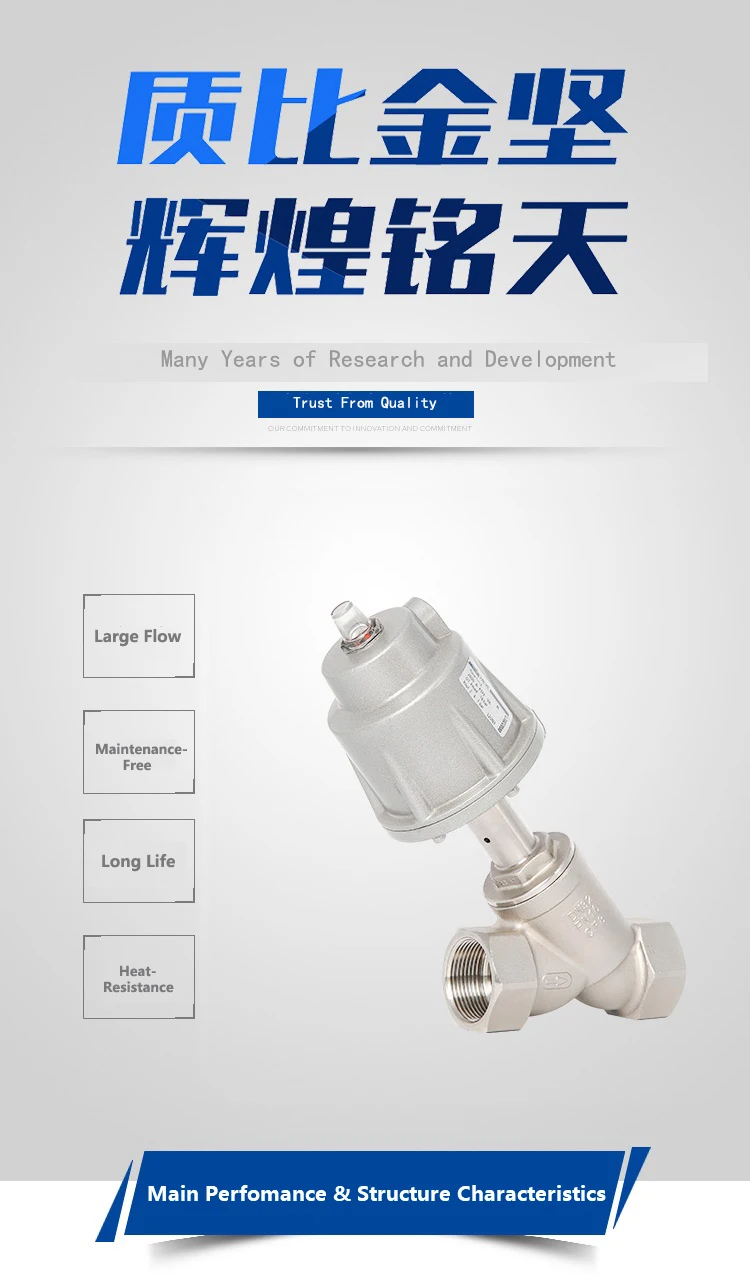 Pneumatic Actuated Angle Seat Valve Symbol Piston Valve With Aluminum