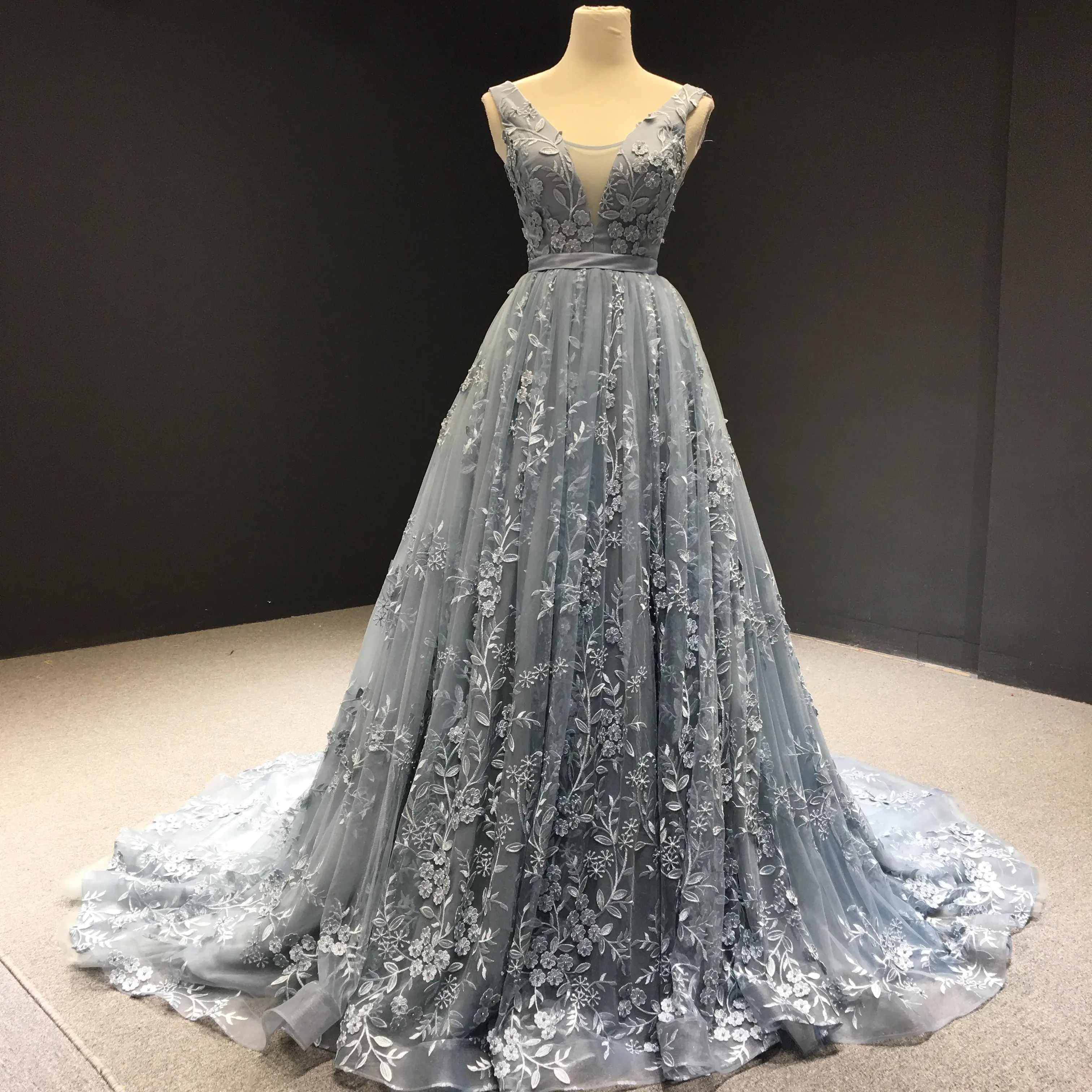 

Jancember RSM66729 Elegant Gray V Neck A-Line Real Picture party elegant high end evening dresses