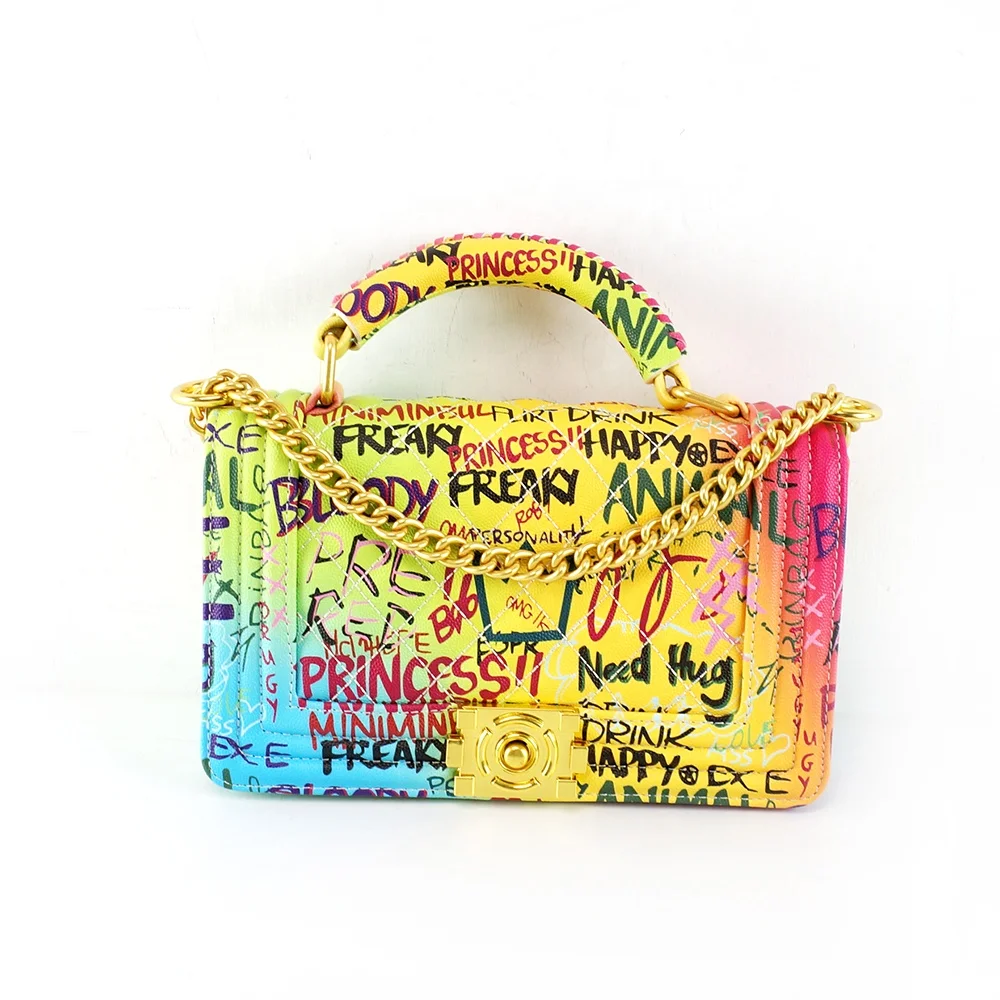 

2021 crazy hot sell elegant pvc purse graffiti print handbag lady purse shoulder bag for woman