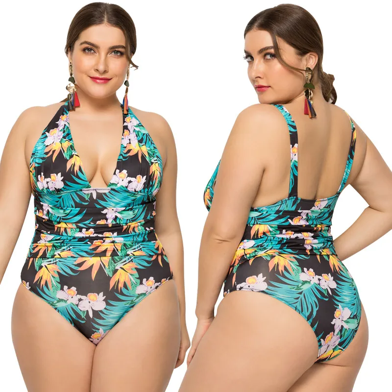 

2021 One Piece Plus Size Tropical Bikini Gril Sexy Female Colors Swimsuits Large Size Brazilian Women Swimwear For Big Woman, Picture showed