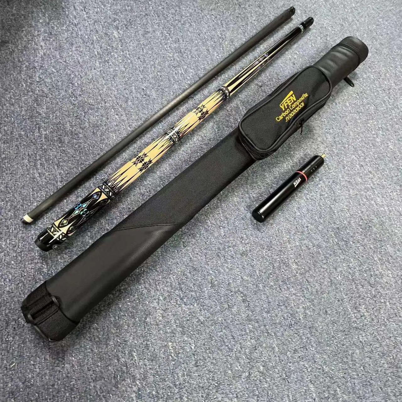 High End YFEN 58" Carbon Fiber 12.5mm/11.5mm with Cue Box and Extensions for Sale