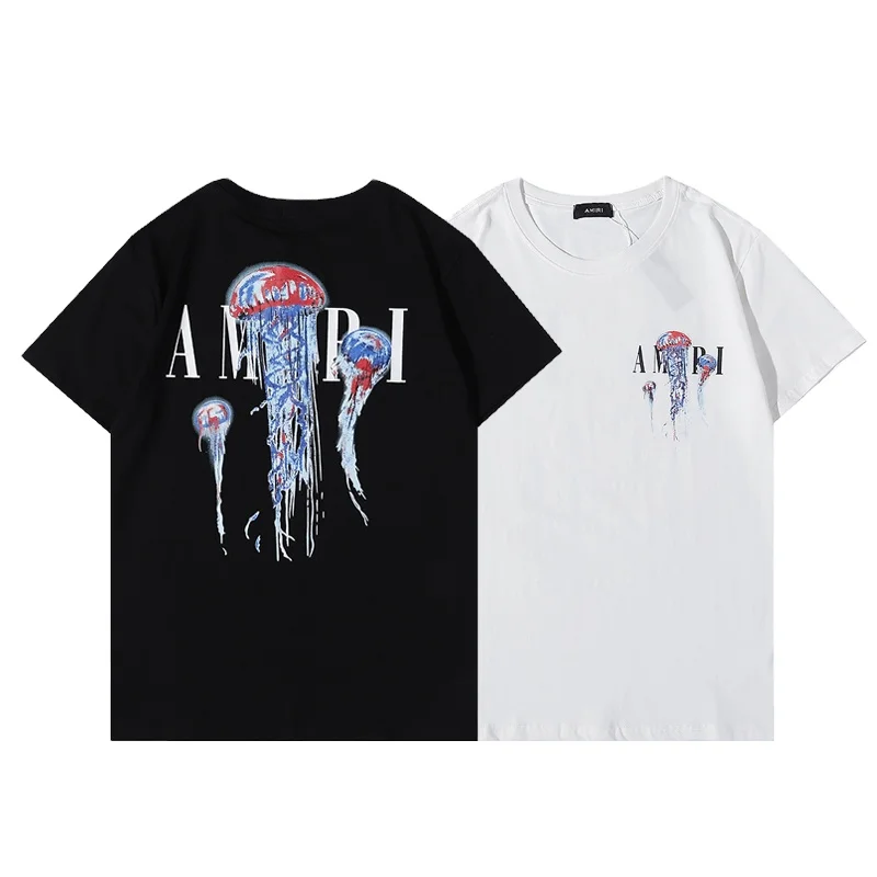 

IHNN54 Fashion mens tshirt Capsule Jellyfish screen print tshirt Round Neck Short Sleeve evel knievel tshirt