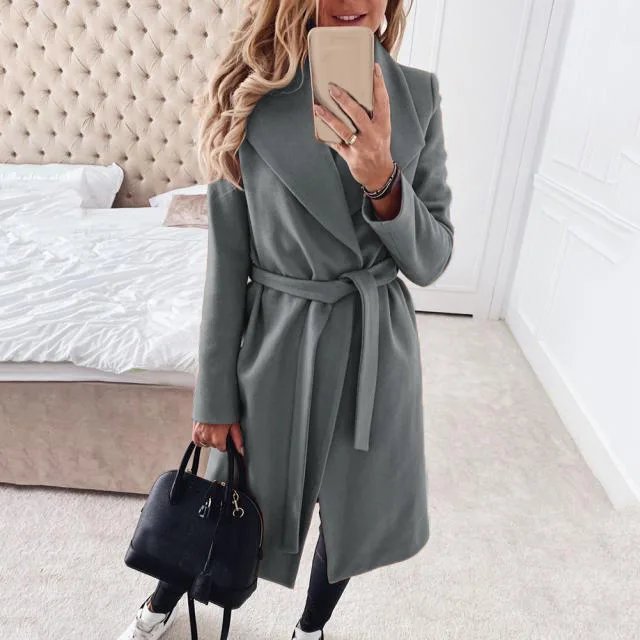 

Fall/Winter 2021 new fashion lace lapel solid color woolen coat women's clothing ladies winter jacket she in