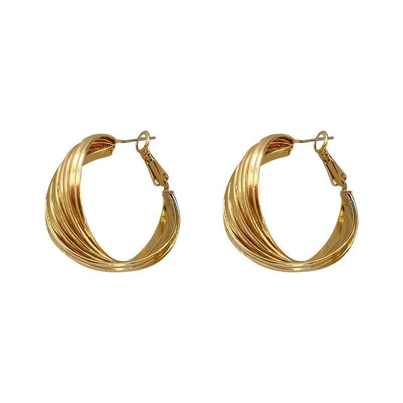 

RTS 2021 S925 Silver Needle Metal Earrings Female Trend Retro Style High-End Round Temperament Hip-Hop Girls Earrings For Women