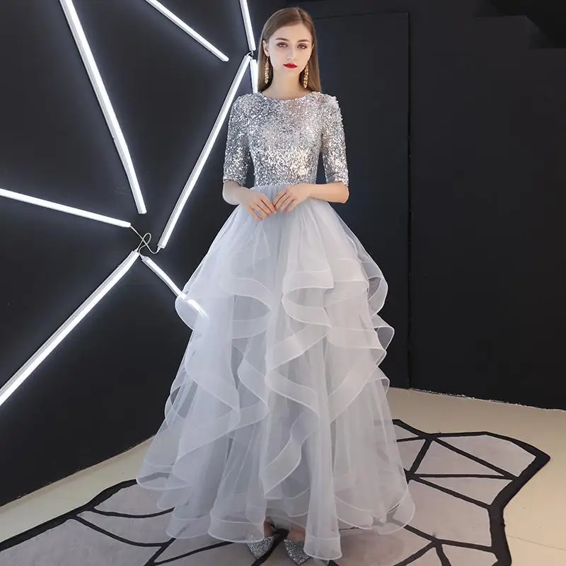 

Luxury Ruffle Ball Gown Evening Dress Girls Fashion Evening Dress, As shown