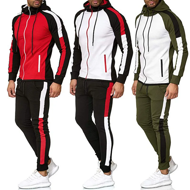 

Wholesale Fashionable Striped Plus Size Men's Hooded Sweater Sports Leisure Suit Custom Mens Gym Hoodies Sets, Black/blue/white/red/so on