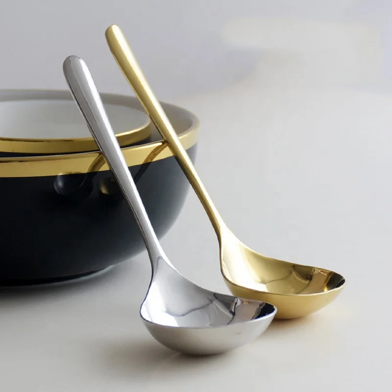 

Household 17cm silver gold stainless steel Chinese large big soup spoon with long handle