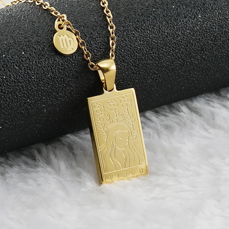 

Women Men Jewelry 12 Horoscope Sign Charm Pendant 18K Gold Plated Stainless Steel Zodiac Necklace