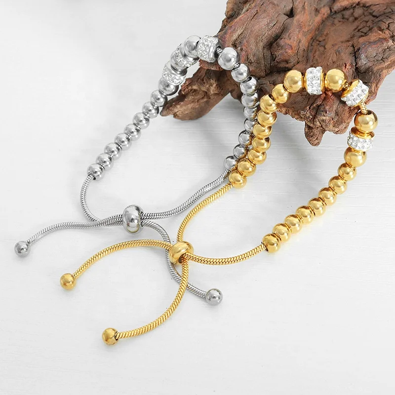 

Wholesale 18K Gold Plated Adjustable Stainless Steel Bead Bracelet For Lady
