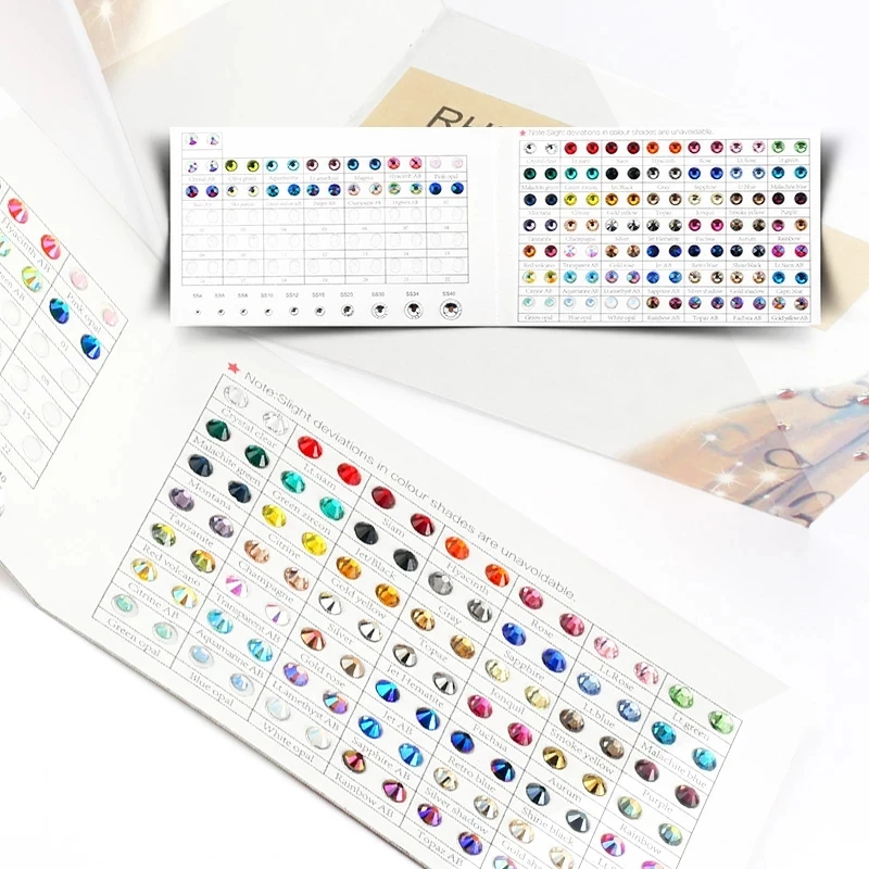 

QIAO Crystal Rhinestone Color Chart For Compare Colors 63 Colors Hot fix /Non Hotfix Rhinestones Color Card