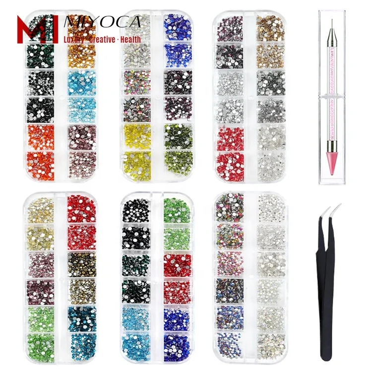 

MIYOCA 12 Mixed Crystal Flatback Rhinestones Nail Art Rhinestones Nail Stone Design Kit with Pickup Tools for Nail Art Supplies