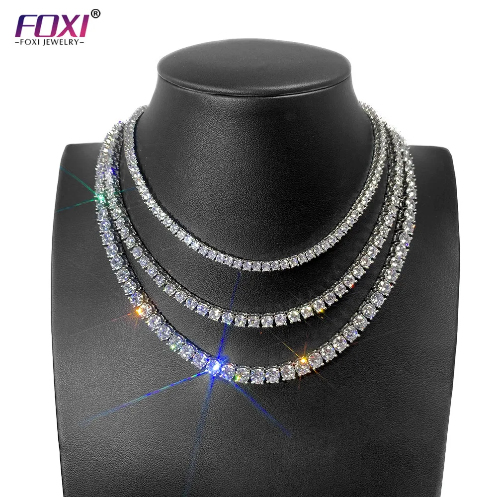 

foxi jewelry 925 Silver VVS Moissanite tennis chain bling jewelry 3mm 4mm 5mm tennis necklace chain for women