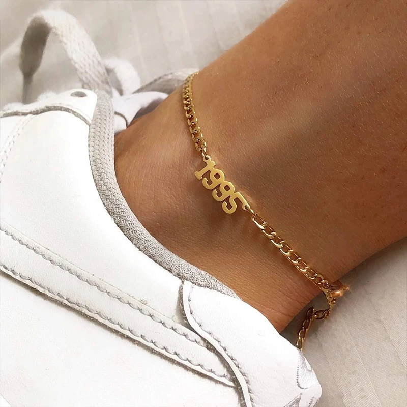 

Wholesale 1980-1998 Birth Year Anklets Leg Bracelet Jewelry Stainless Steel Anklet Gold Color Customize Anklet