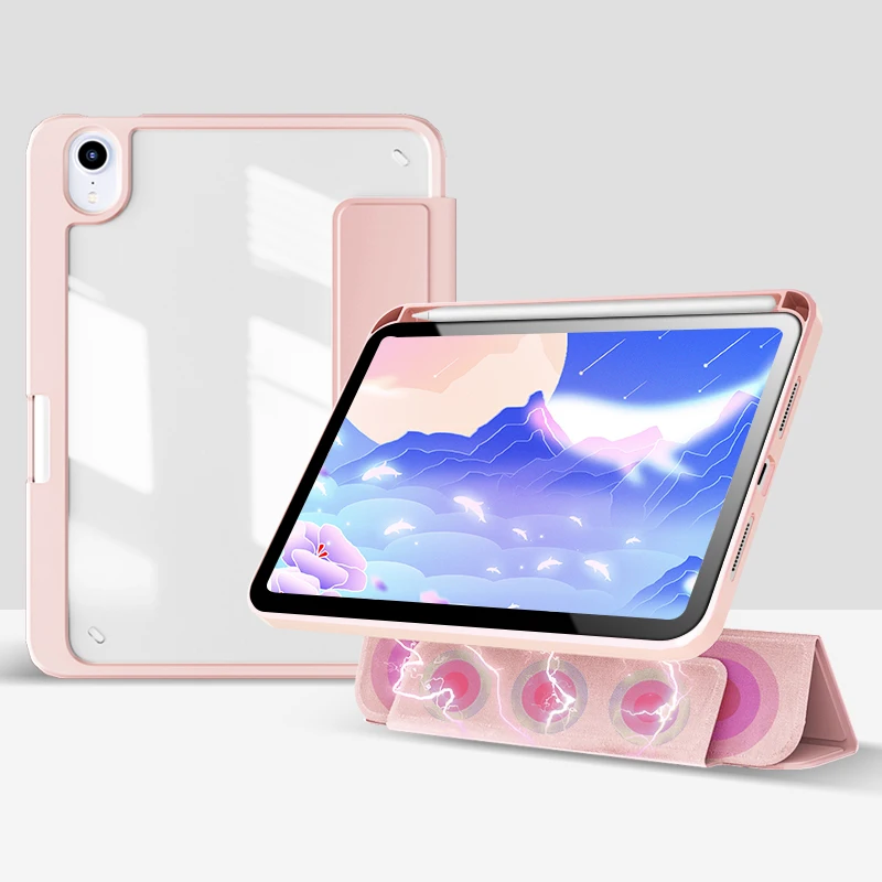 

For Ipad Cover Pu Leather Cases Transparent Clear Back Cover With Pencil Holder Tablet Case For Ipad 5/6 Air1/Air2, Multi colors