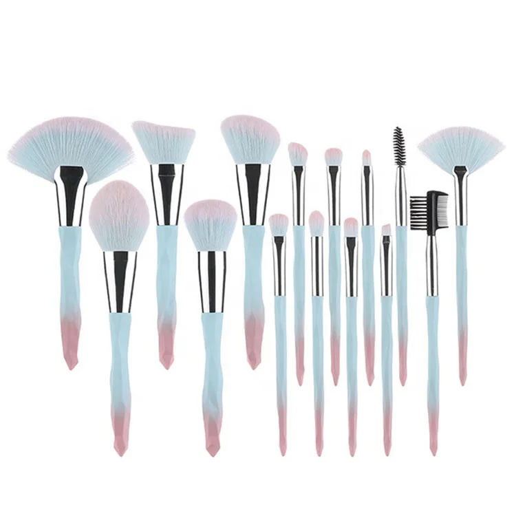 

High Quality 15pcs Diamond Makeup Brushes 13pcs Gradient Color Makeup Brush Set, Blue, brown