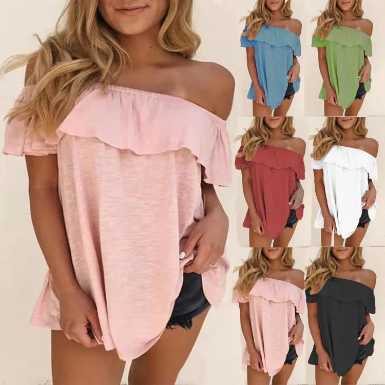 

Hot-selling women's 2021 summer new style off-shoulder collar top short sleeve t-shirt women, As pictures