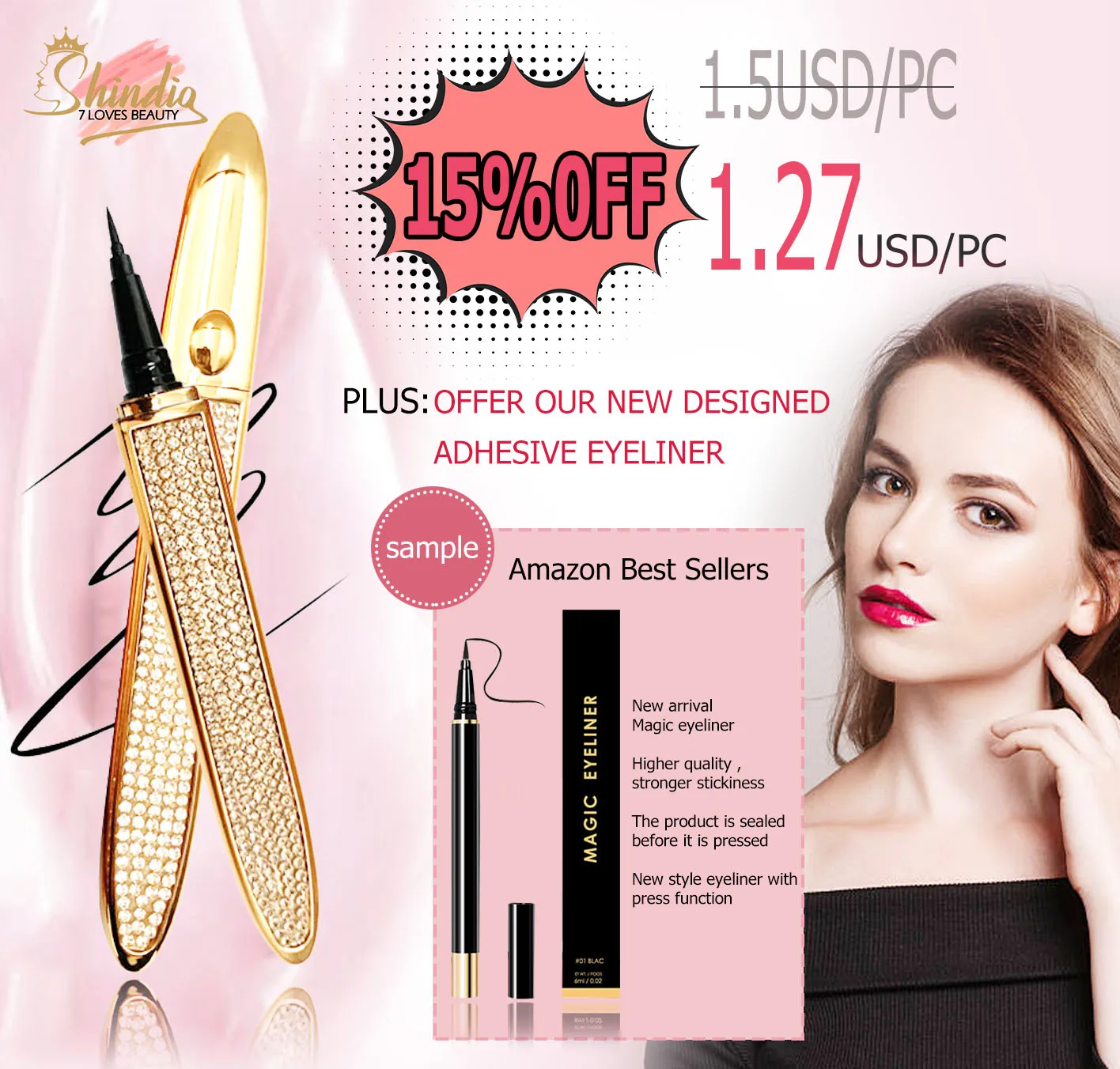 

15% off non-toxic best multicolor fashion long-lasting brush-on Wholesale Eyeliner Glue Plus Boxes Combo, Mixed colors