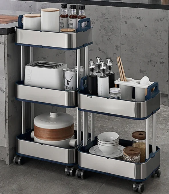 

Kitchen Multi Tier Stainless Steel Vegetable Galley Cart Party Drawer Storage Cart
