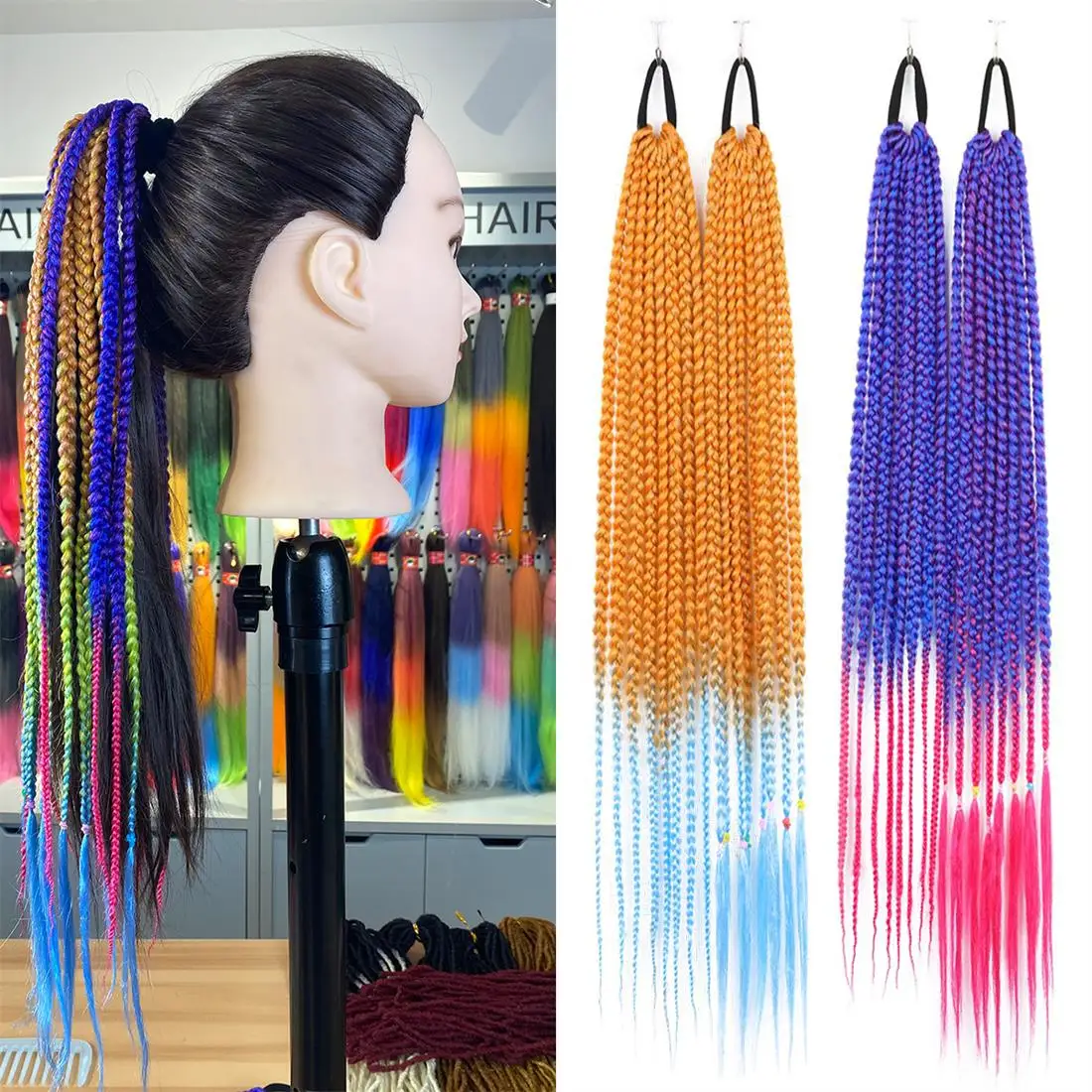 

Ponytail Hair Extensions False Overhead Tail With Rubber Elastic Band Braiding Hairpiece Pigtail Synthetic