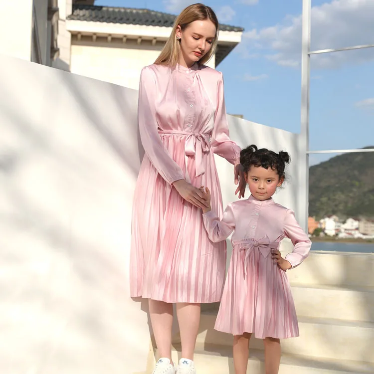 

2021 Long Sleeves Family Matching Clothes Outfits Mother and Daughter Matching Dress, As picture