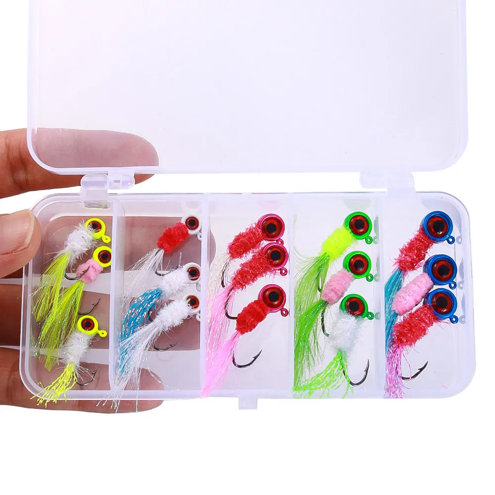 Saltwater Baits Kit Bass Bucktail Fishing Jigs Head Hook Feathered Lead Hooks Lead Head Rubber 15pcs/box