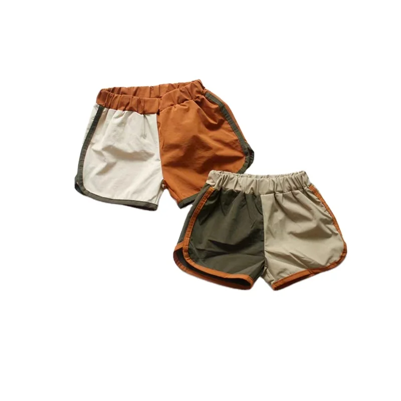 

FMFS INS Patchwork Boys Shorts Linen Cotton Unisex Children Hot Pants Boutique Contrast Designer Kids Shorts
