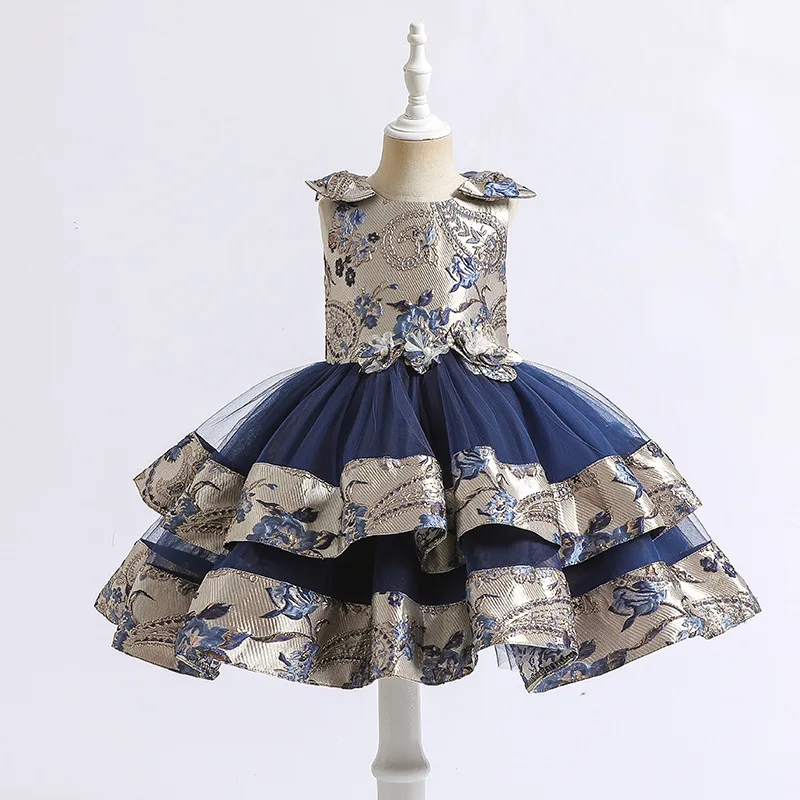 

MQATZ Hot selling girls multi-layer mesh princess dress jacquard fluffy host piano performance dress