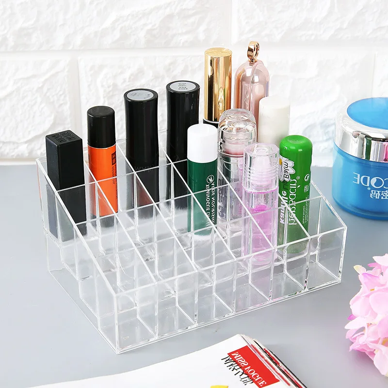 

Lipstick Organizer New Clear Luxury Glass Vanity Holder Make Up Cosmetic Makeup Case Acrylic Storage Box, Transpant