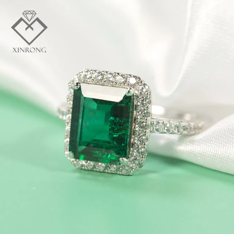 

Zambia emerald color resizable cultiver l'emeraude 925 sterling silver emerald cut lab created grown emerald ring for lady