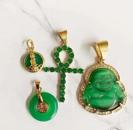 

Manufacturer Jade S925 silver Maitreya agate women cz green iced out natural Jade laughing Buddha pendant necklace wholesale