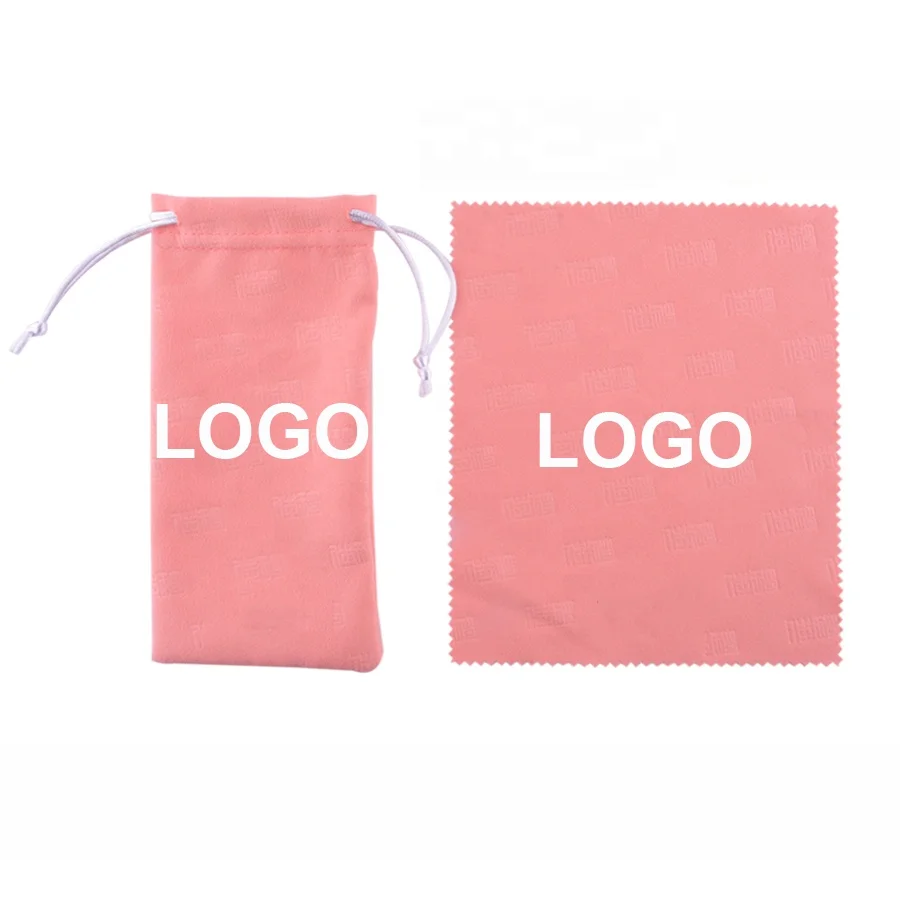 

High Quality Embossed Printed White Gray Pink Soft Microfibre Glasses Bag, Custom Logo Microfiber Sunglasses Pouch