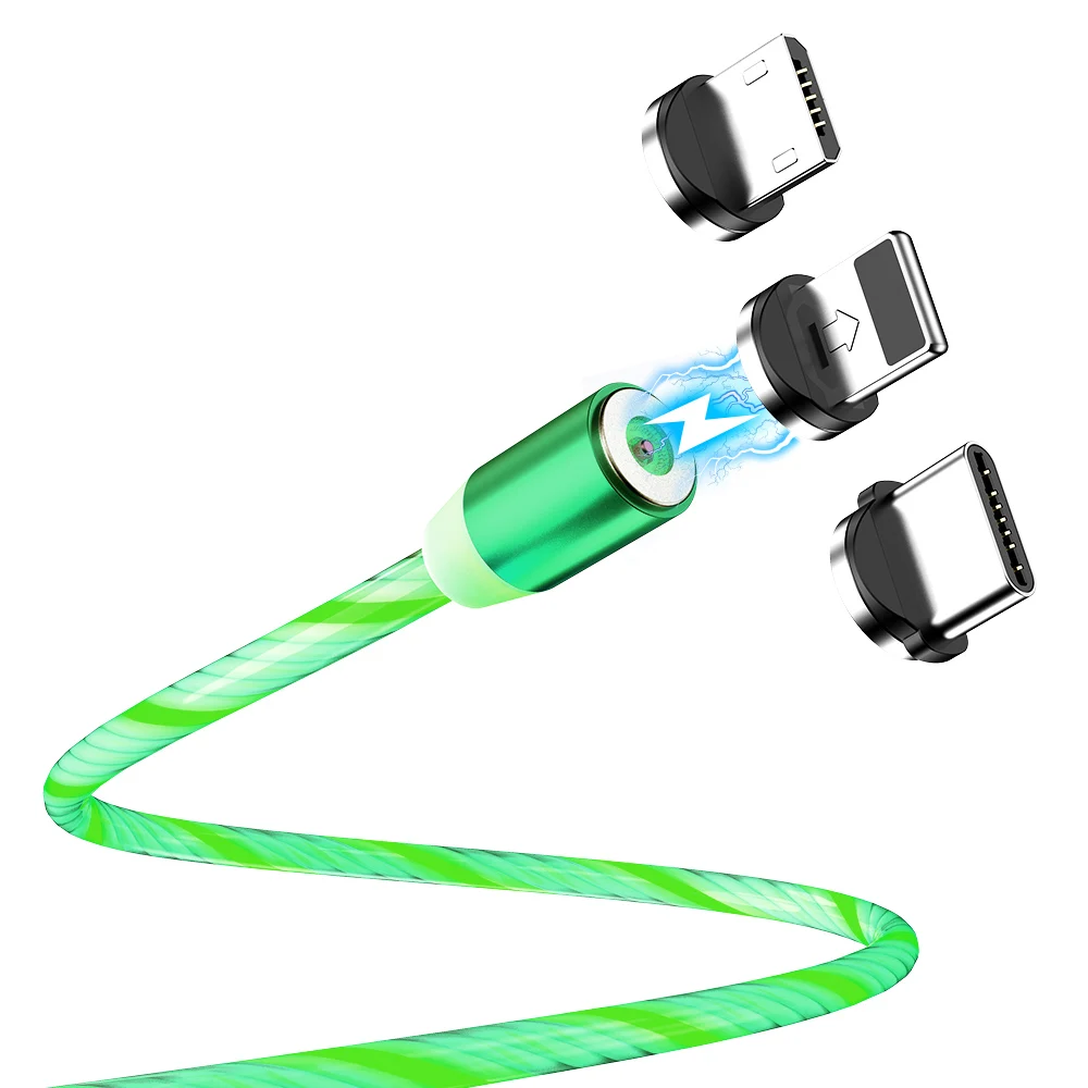 

DHL Free Shipping 1 Sample OK Magnetic Charging Cable Flowing Light Phone Accessories Cable Usb Led Luminous Usb Cable, Red/blue/green/colorful light